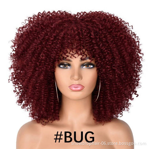 Short Hair Afro Kinky Curly Wig With Bangs Loose Synthetic Cosplay Fluffy Natural Wigs For Black Women